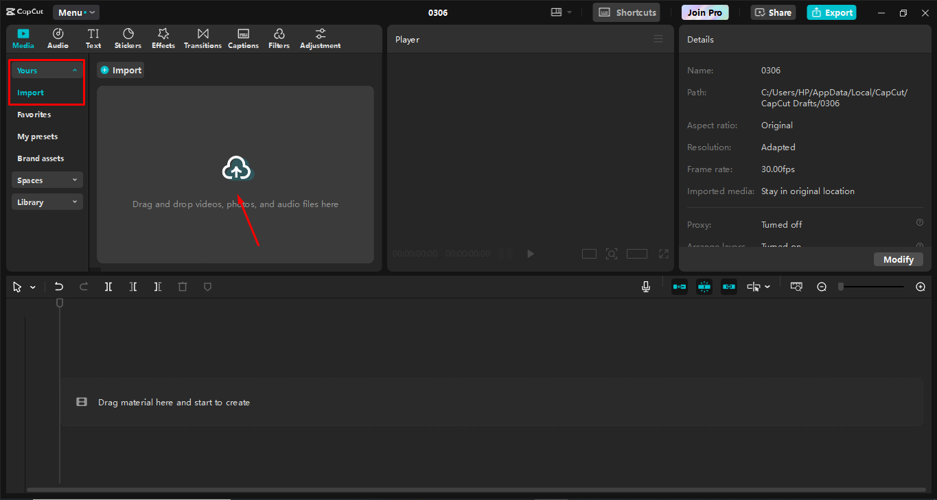 Uploading video to the CapCut desktop video editor