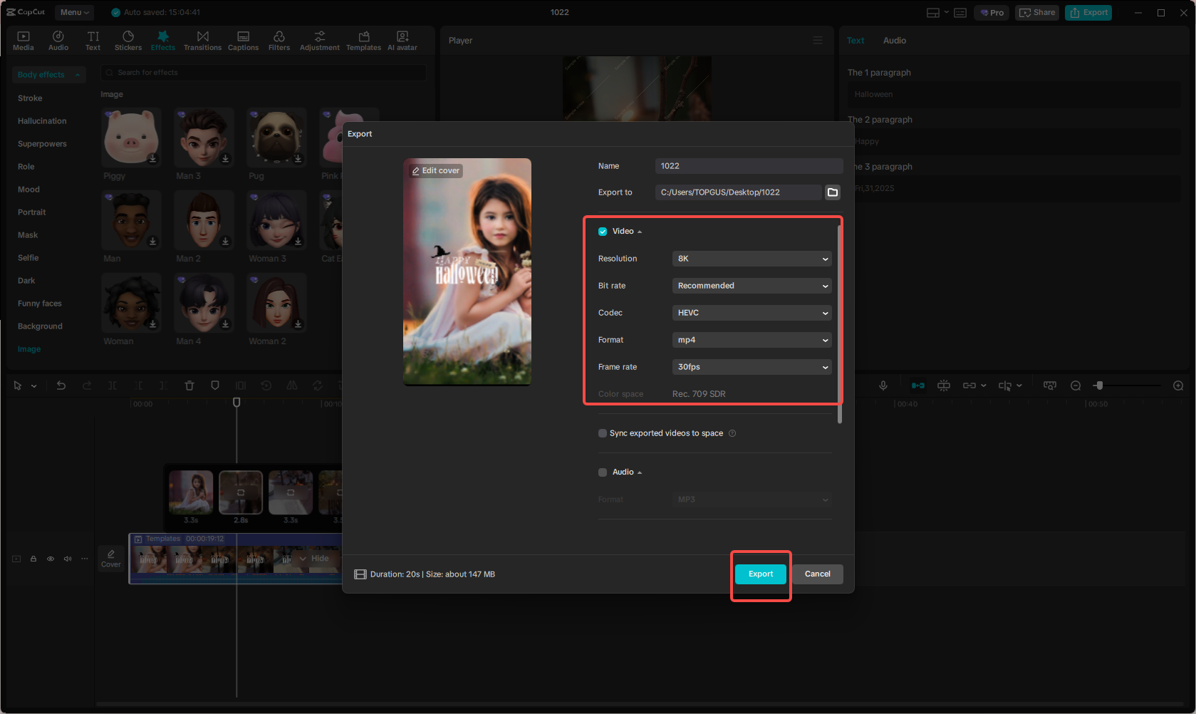 Export the Halloween video