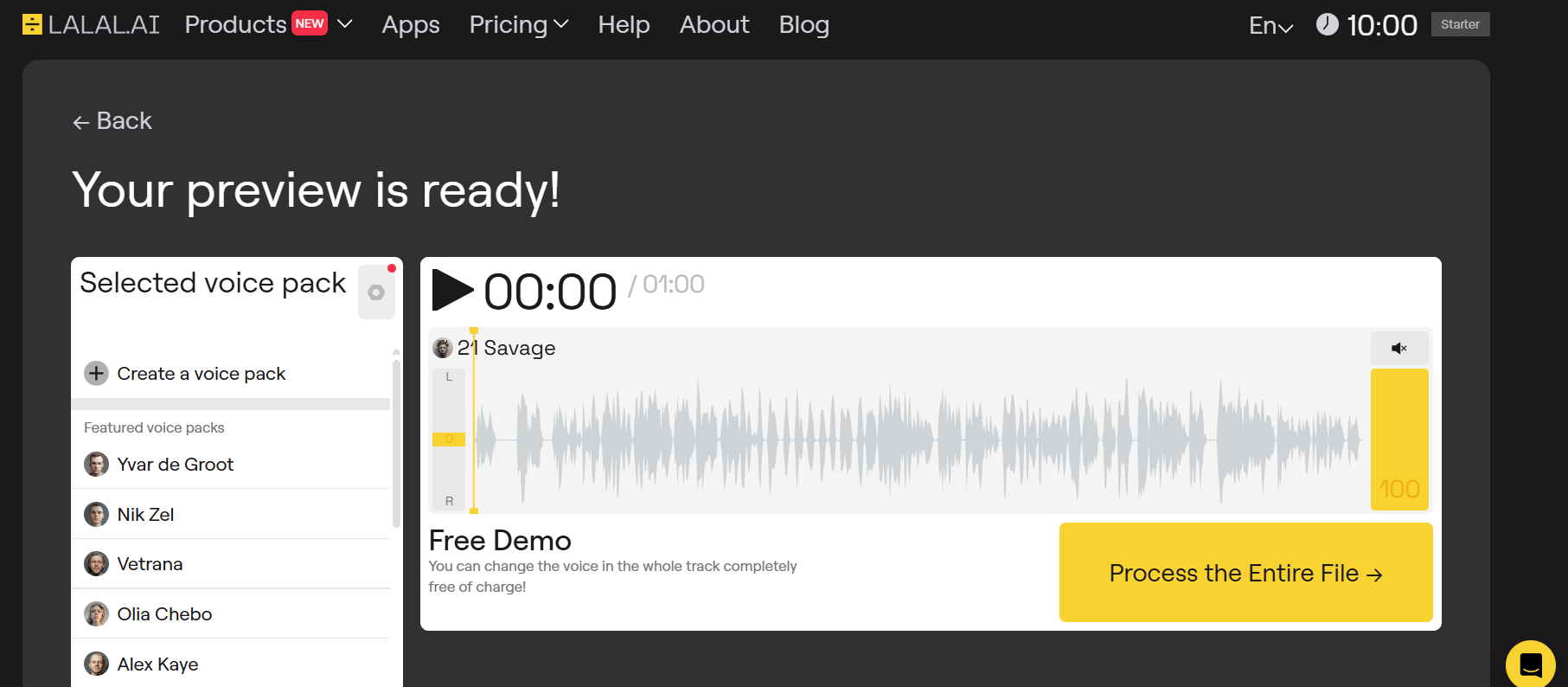 A Lalal.ai felülete