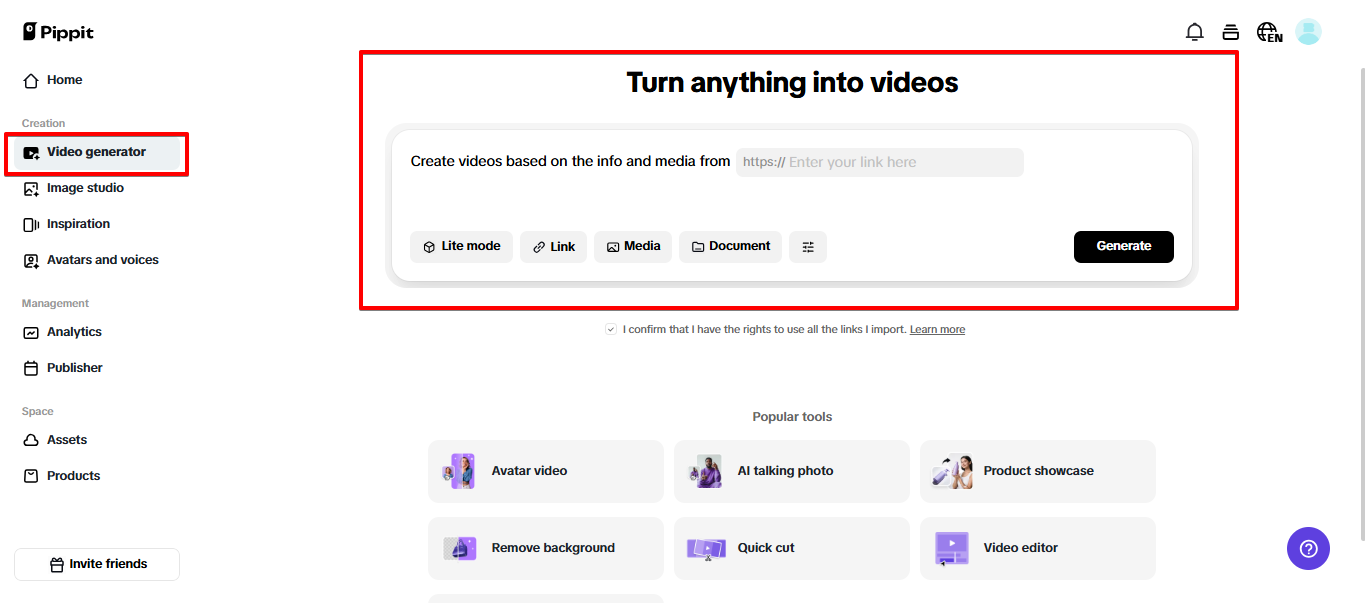 Pippit videogenerator