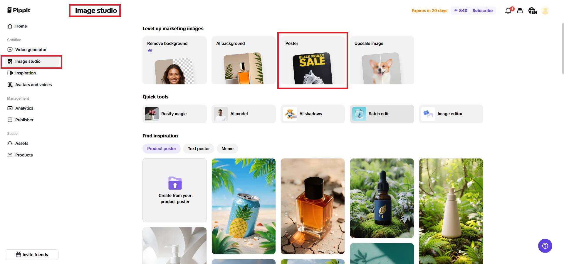 Access Pippit's poster feature