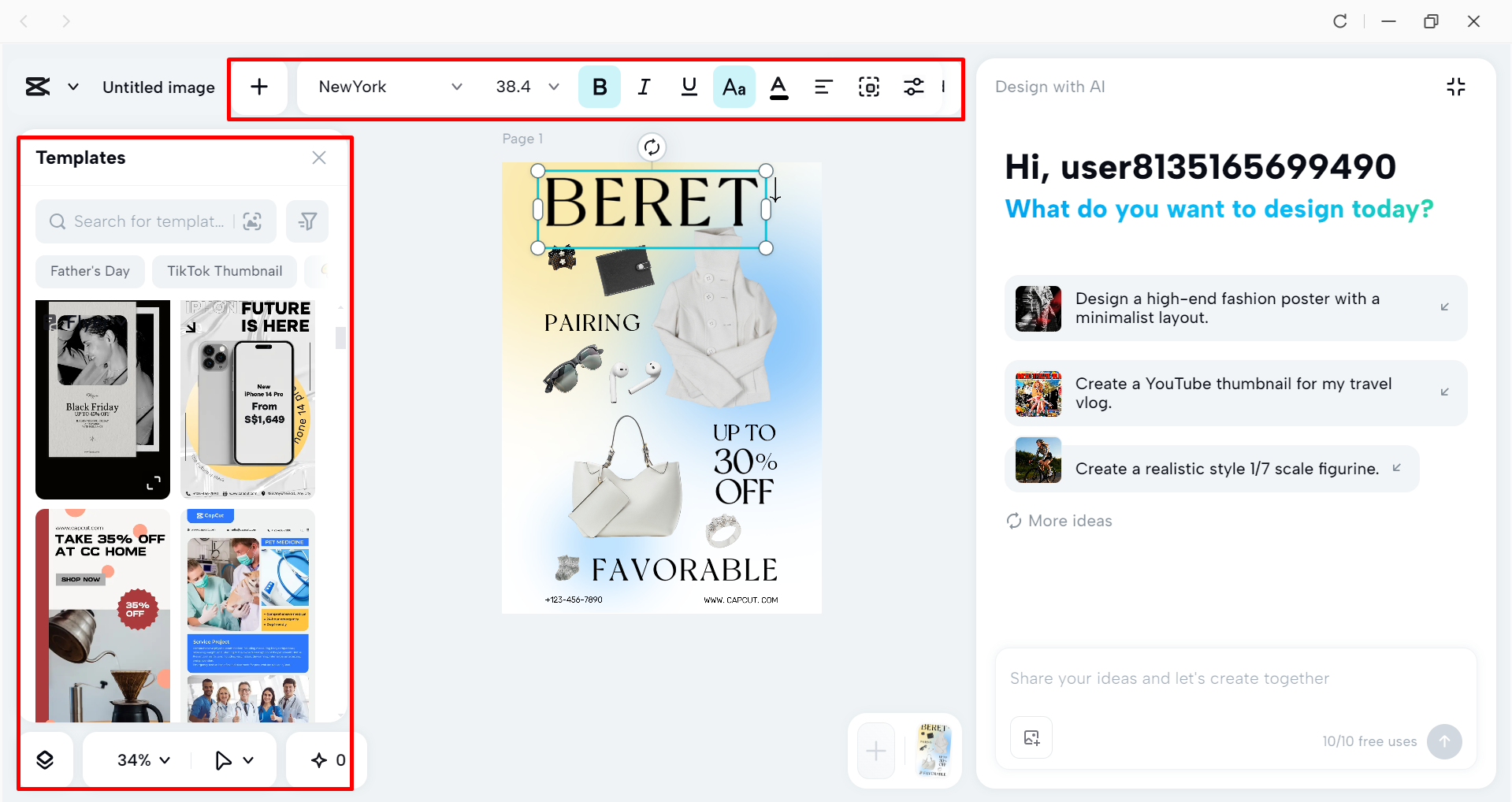Selecting and editing the template in the CapCut desktop video editor