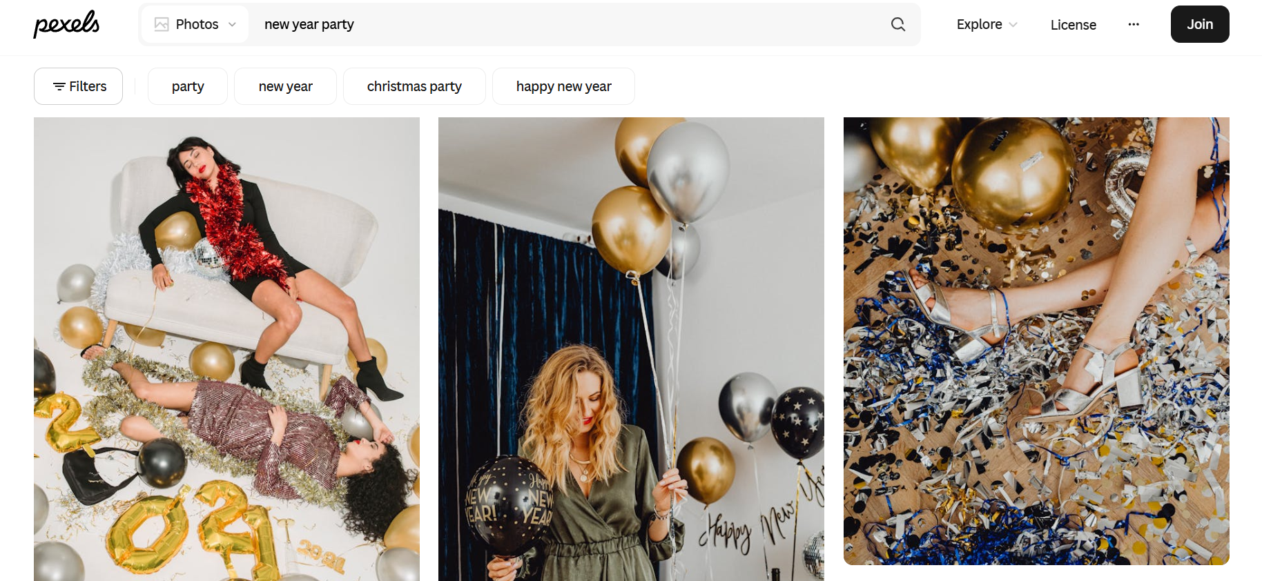 Pexels för bilder från nyårsfester