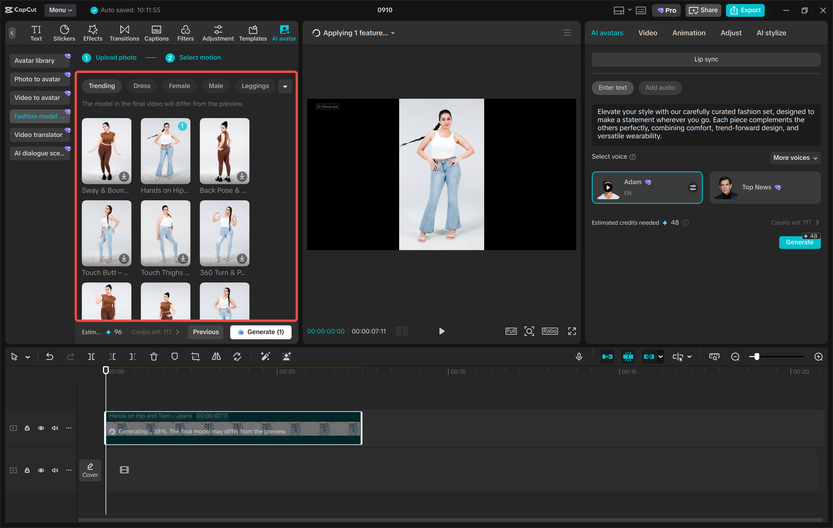 A megfelelő modell kiválasztása a CapCut asztali videószerkesztőben
