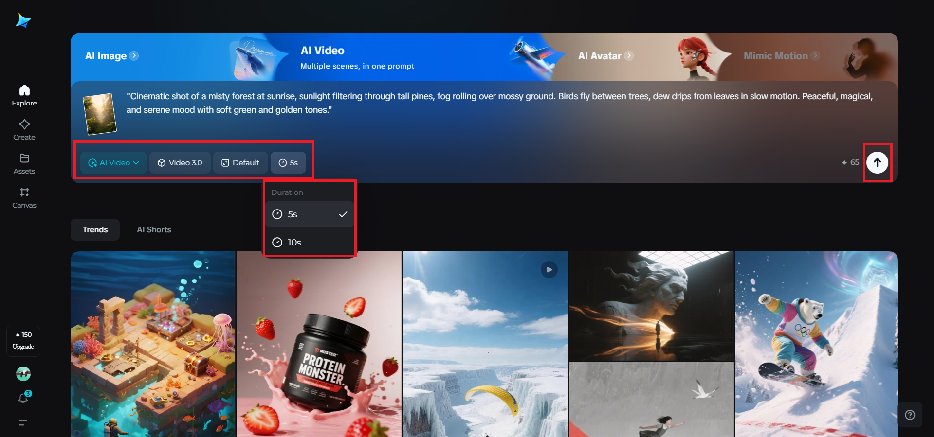 Choose model, ratio, and time