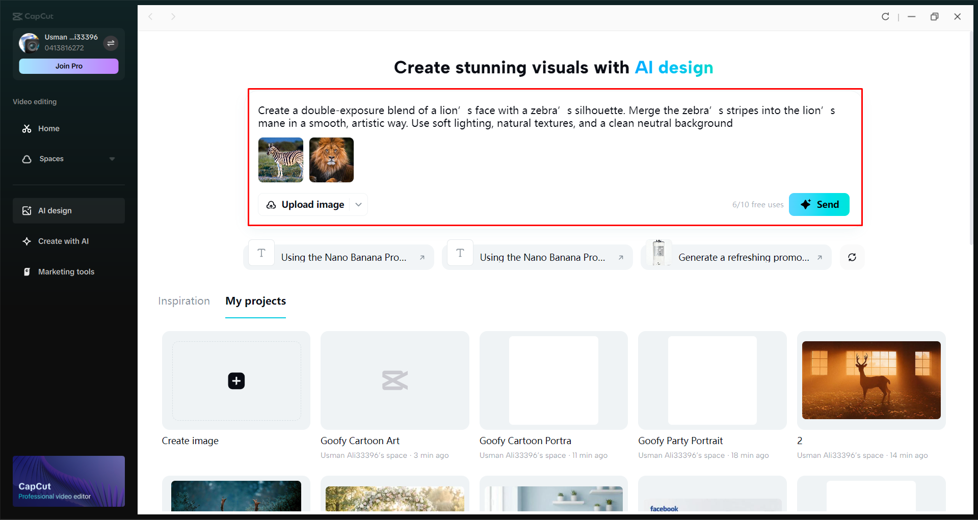 Accessing the AI design tool in the CapCut desktop video editor