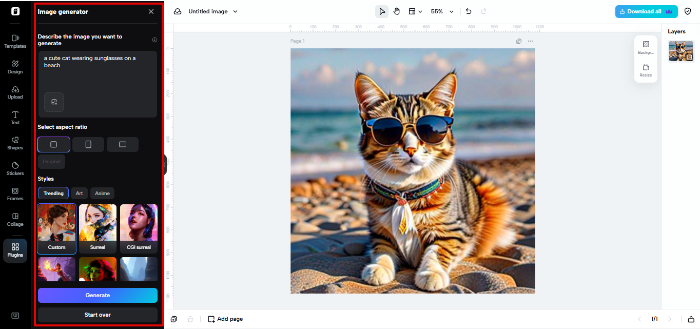 Generating image from text in Pippit