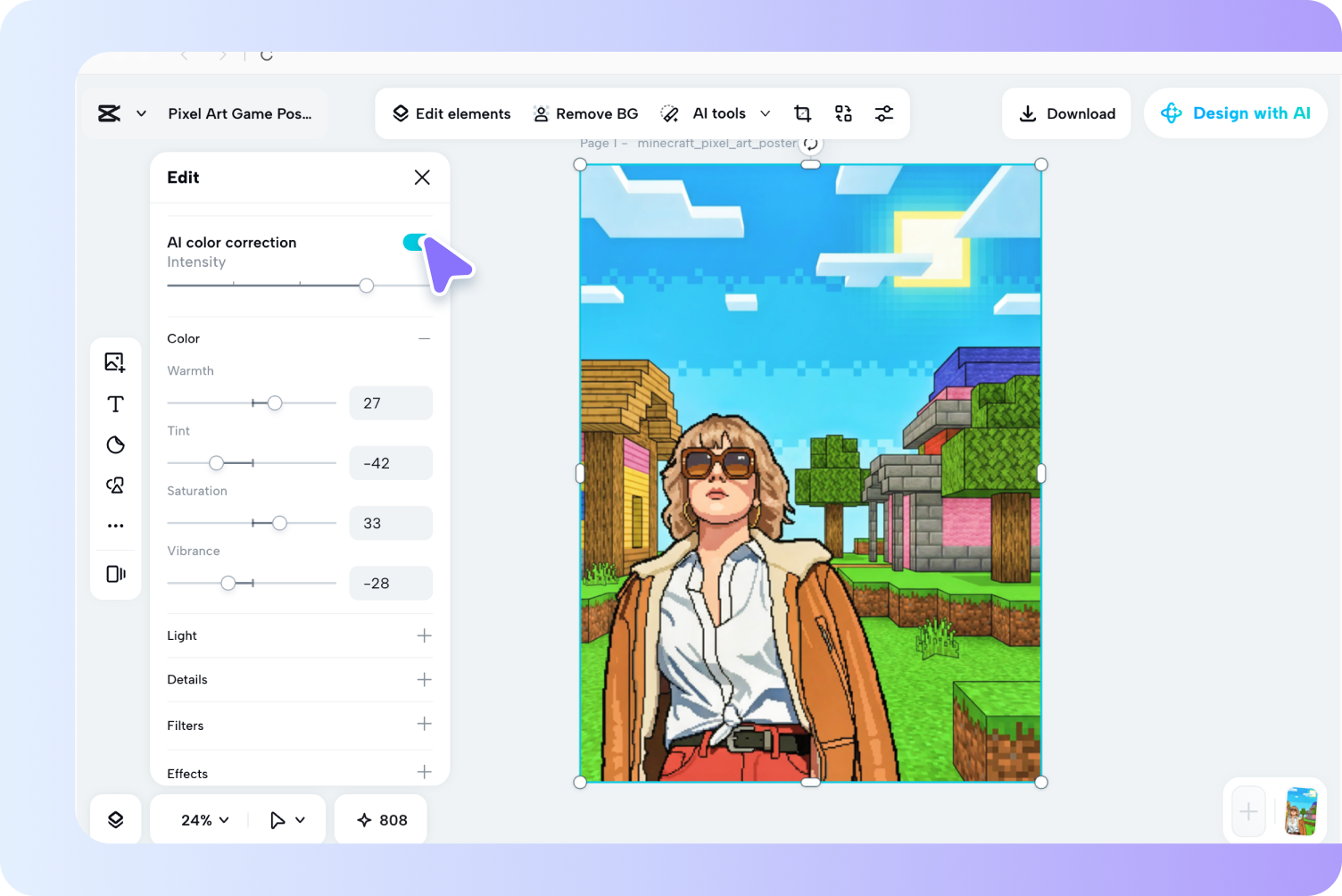 Generating and refining an image using CapCut's AI pixel art maker
