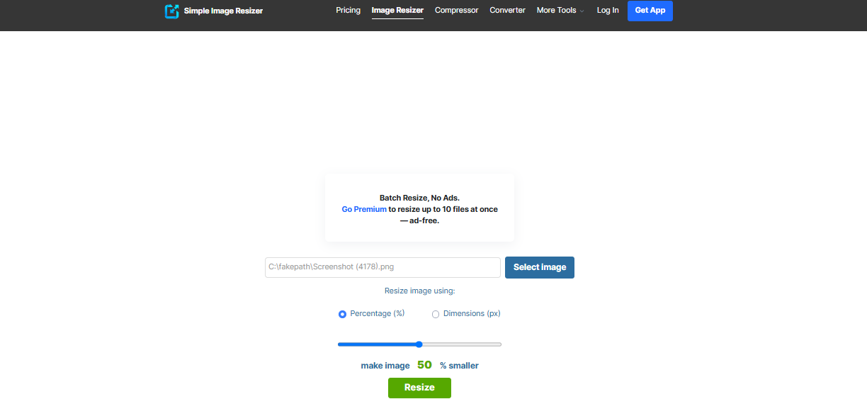 Simple Image Resizer interface