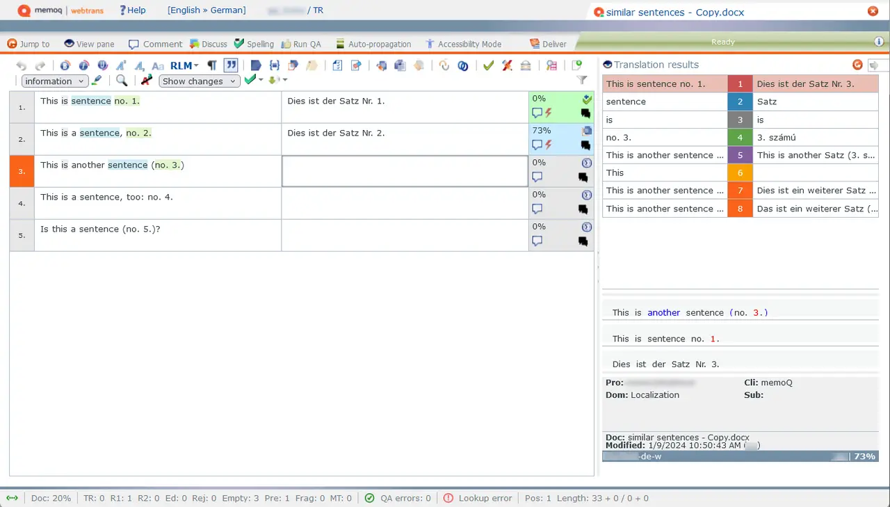 MemoQ interface