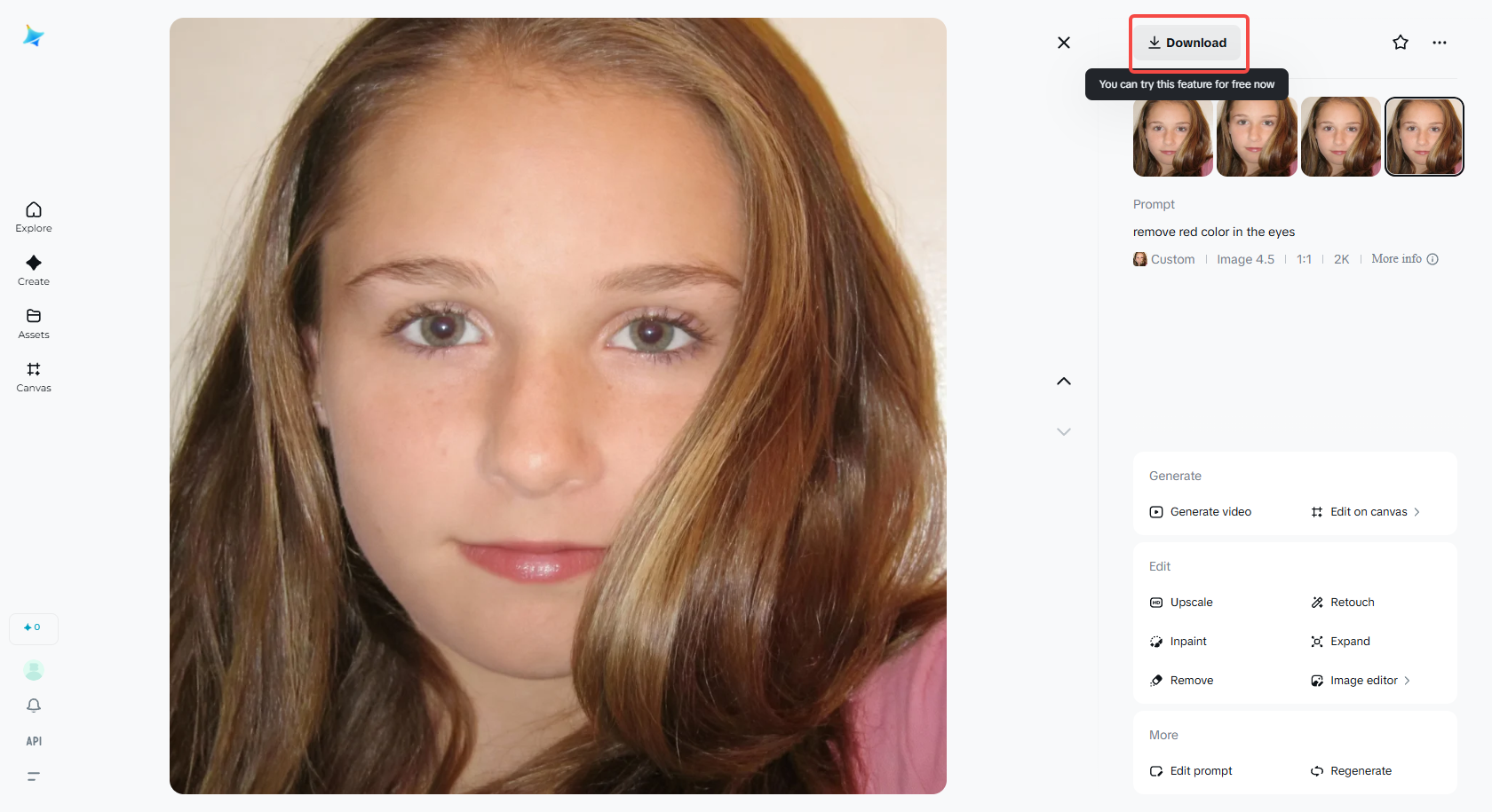 Downloading the photo in Dreamina