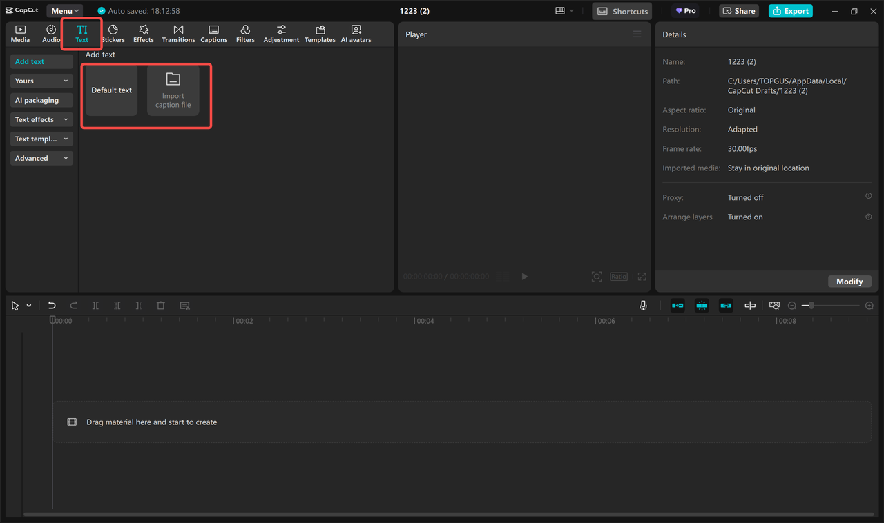 Adding your text in CapCut