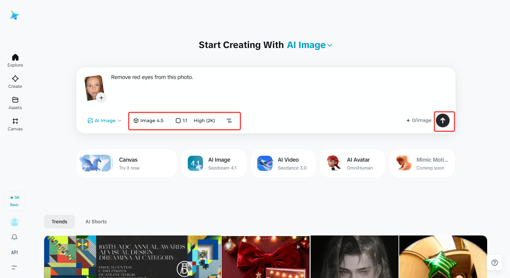 Select the image model and image resolution