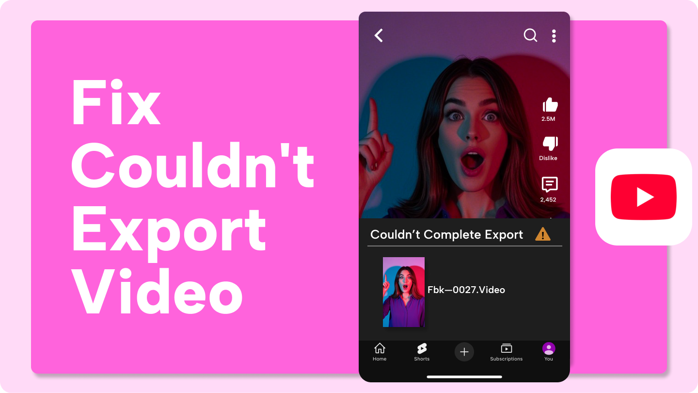 couldn t export video youtube shorts