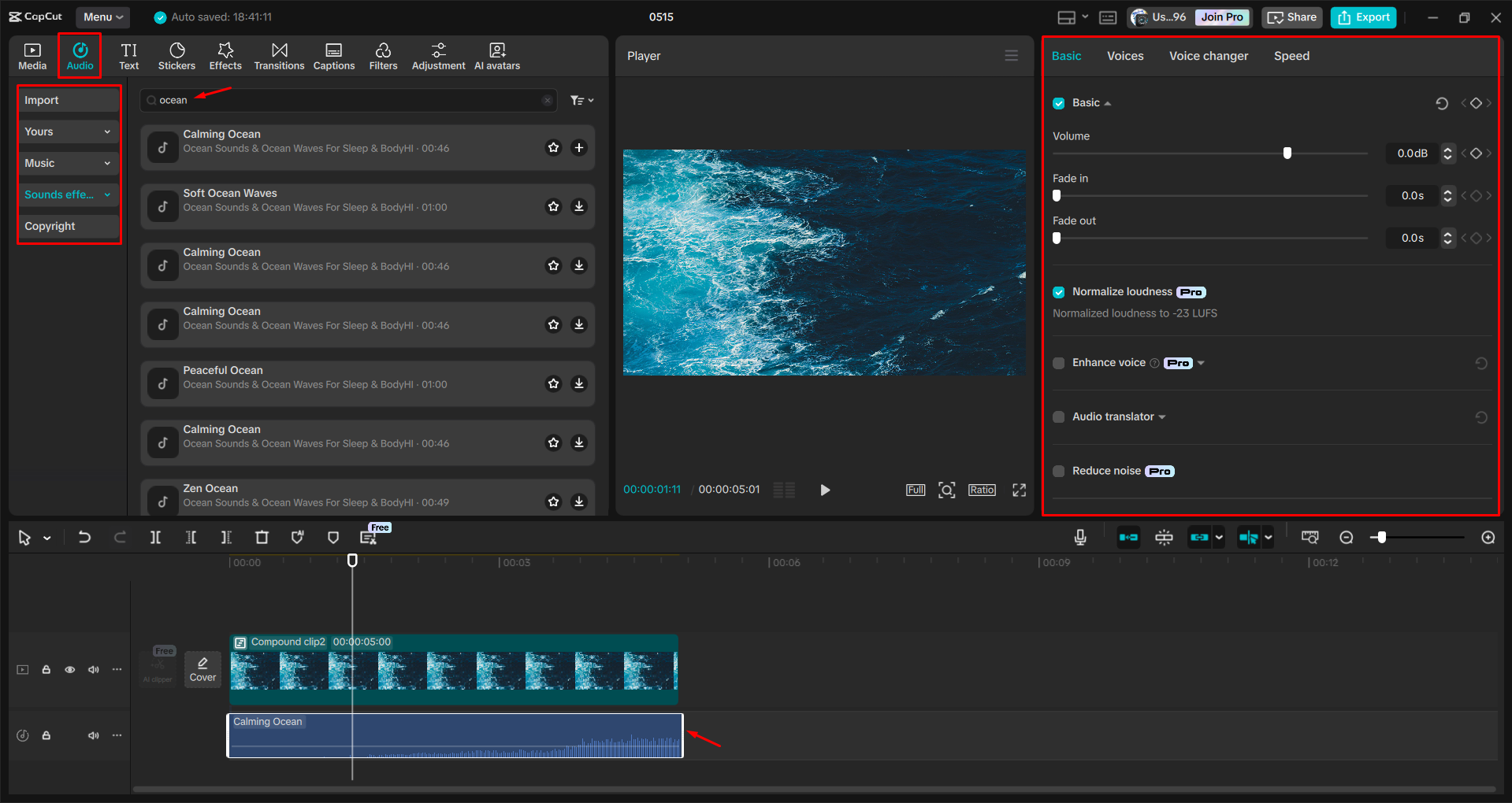Adding ocean sound effects to videos with the CapCut desktop video editor