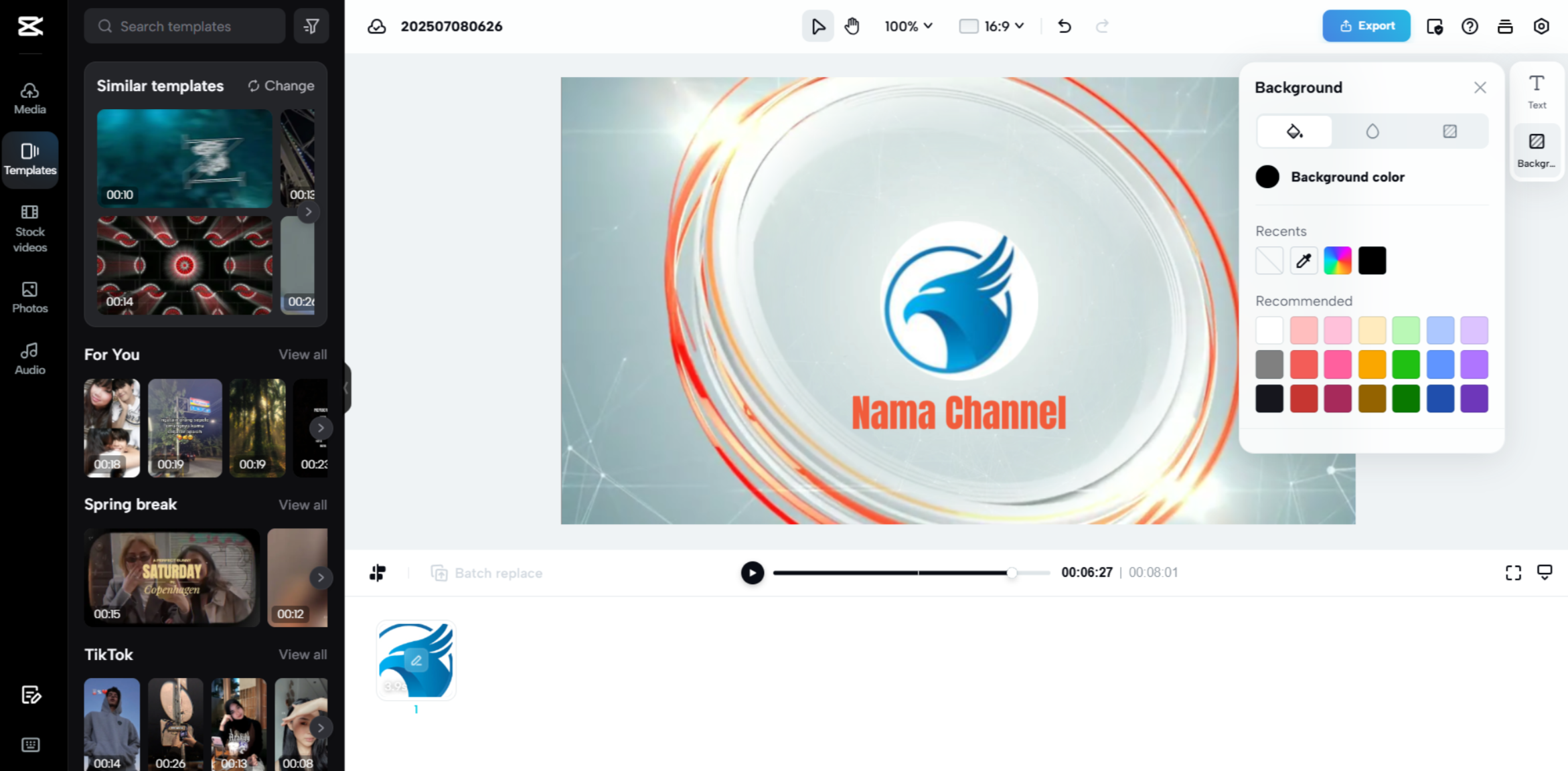 Interface of CapCut Web - the best video logo maker