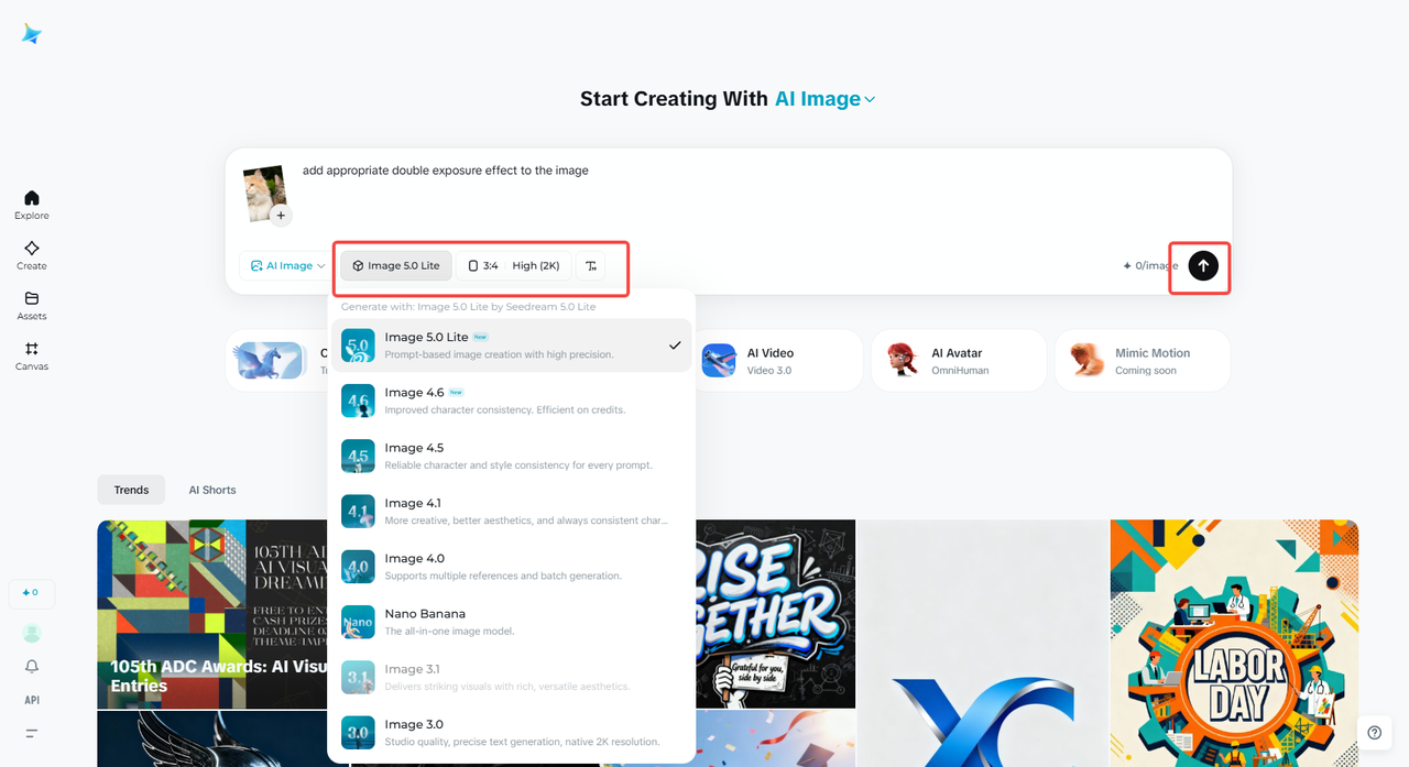 Select an image model for the double exposure image generaiton