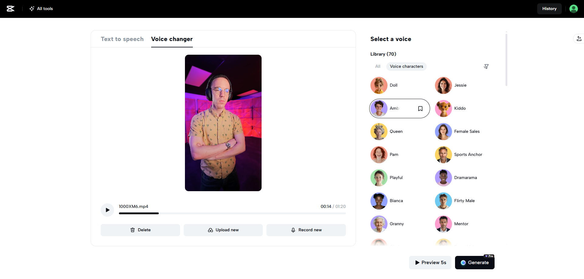 CapCut Web's voice changer in action