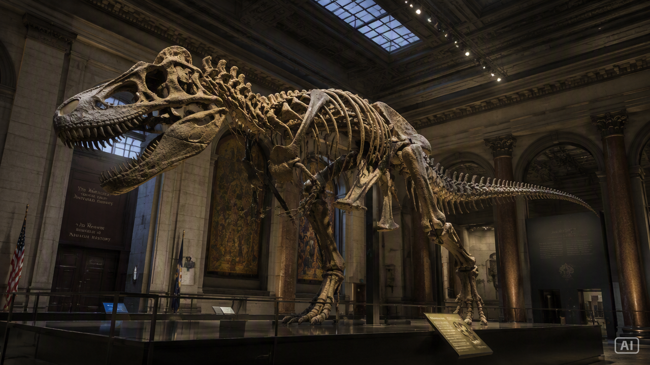 AI dinosaur skeleton museum image generated by Pippit