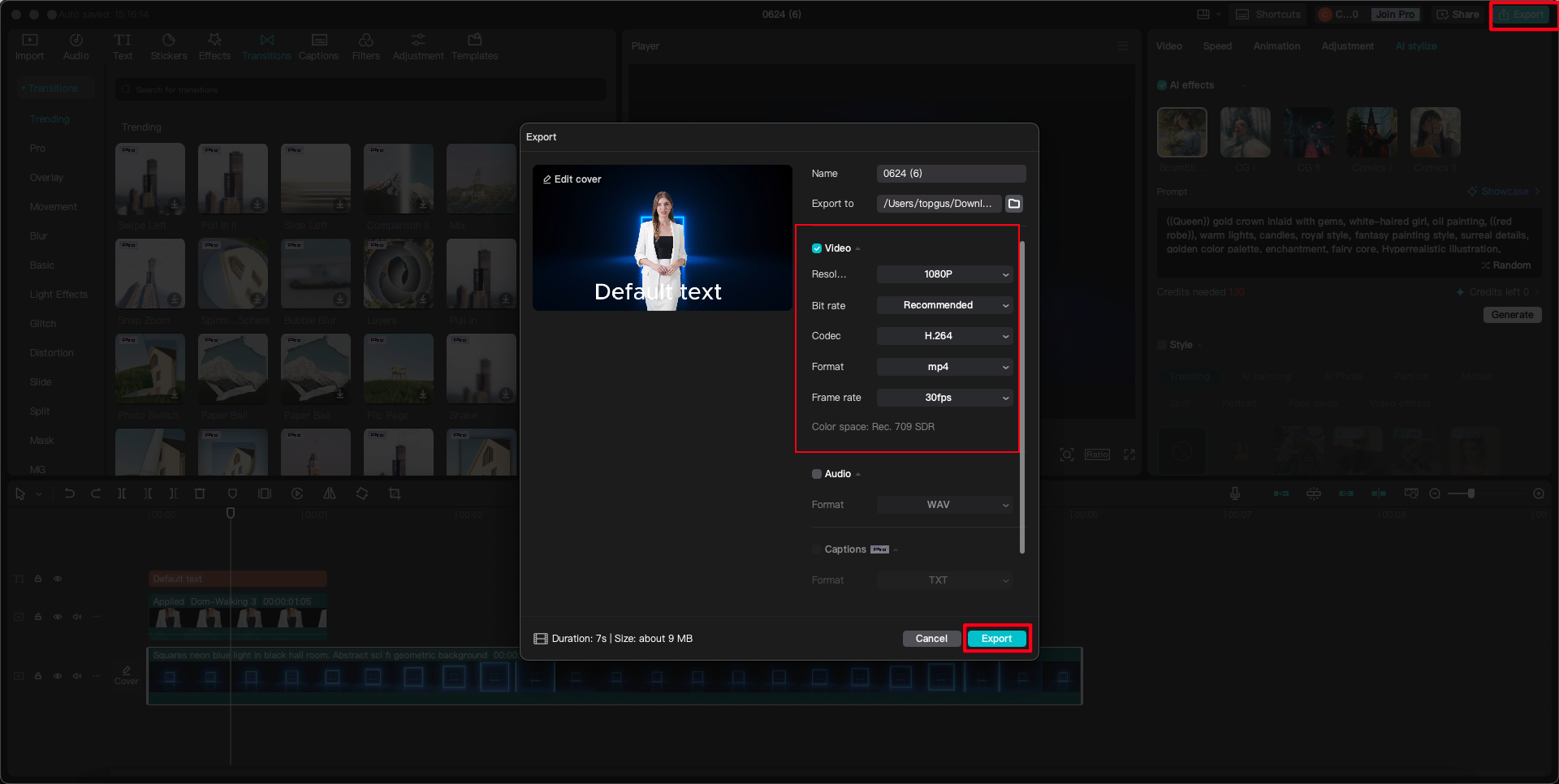 Export and share