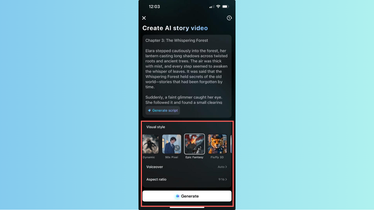 Configure novel video settings and style