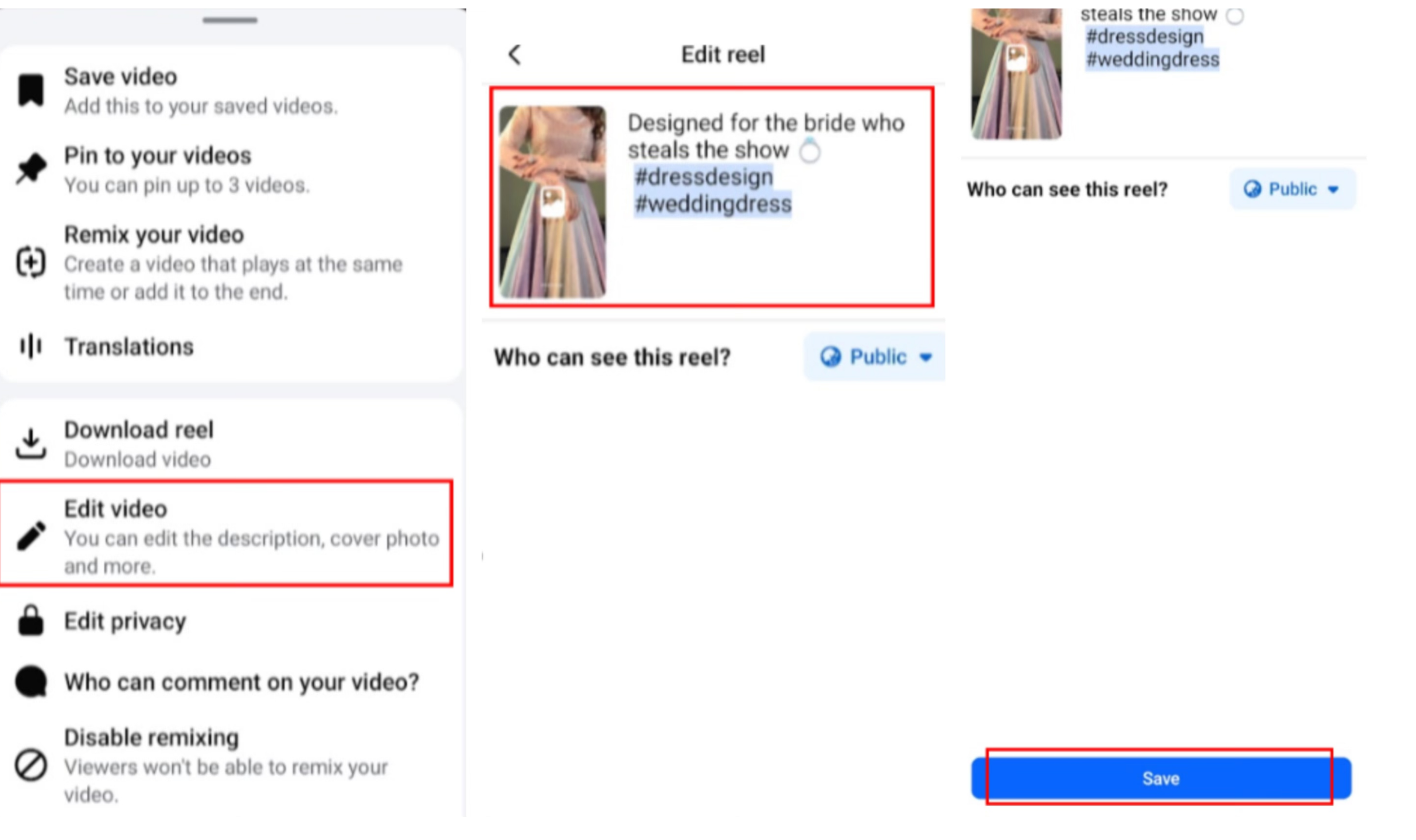 Saving changes and reviewing the updated caption