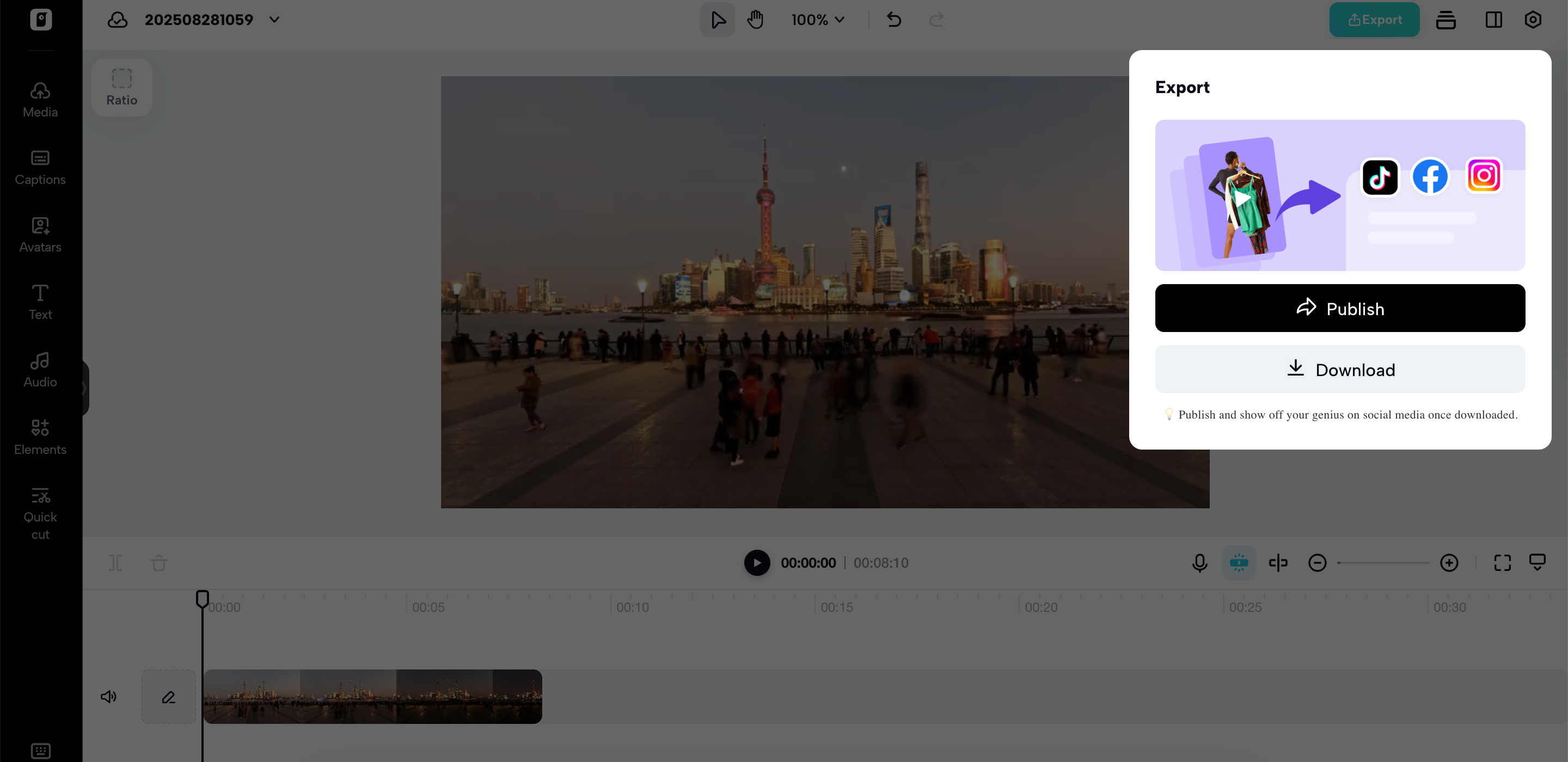 Exporte seu vídeo B-roll finalizado