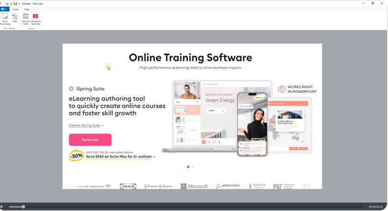 Interface of Free Cam - one of the best free video recording software for PC