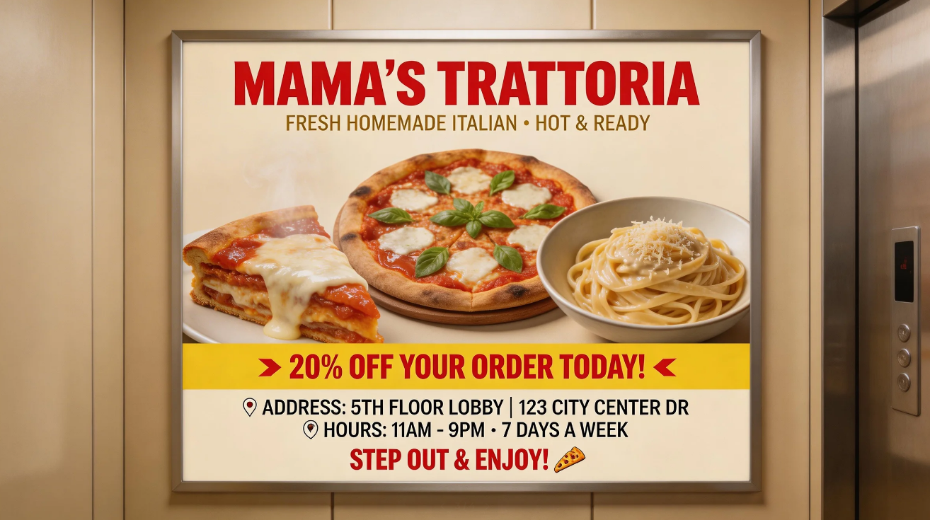Local restaurant advertisement poster image