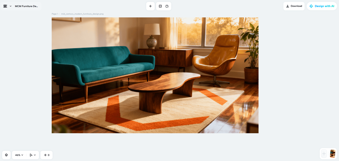 AI ontwerpfunctie van CapCut Web voor het maken van meubelontwerpen