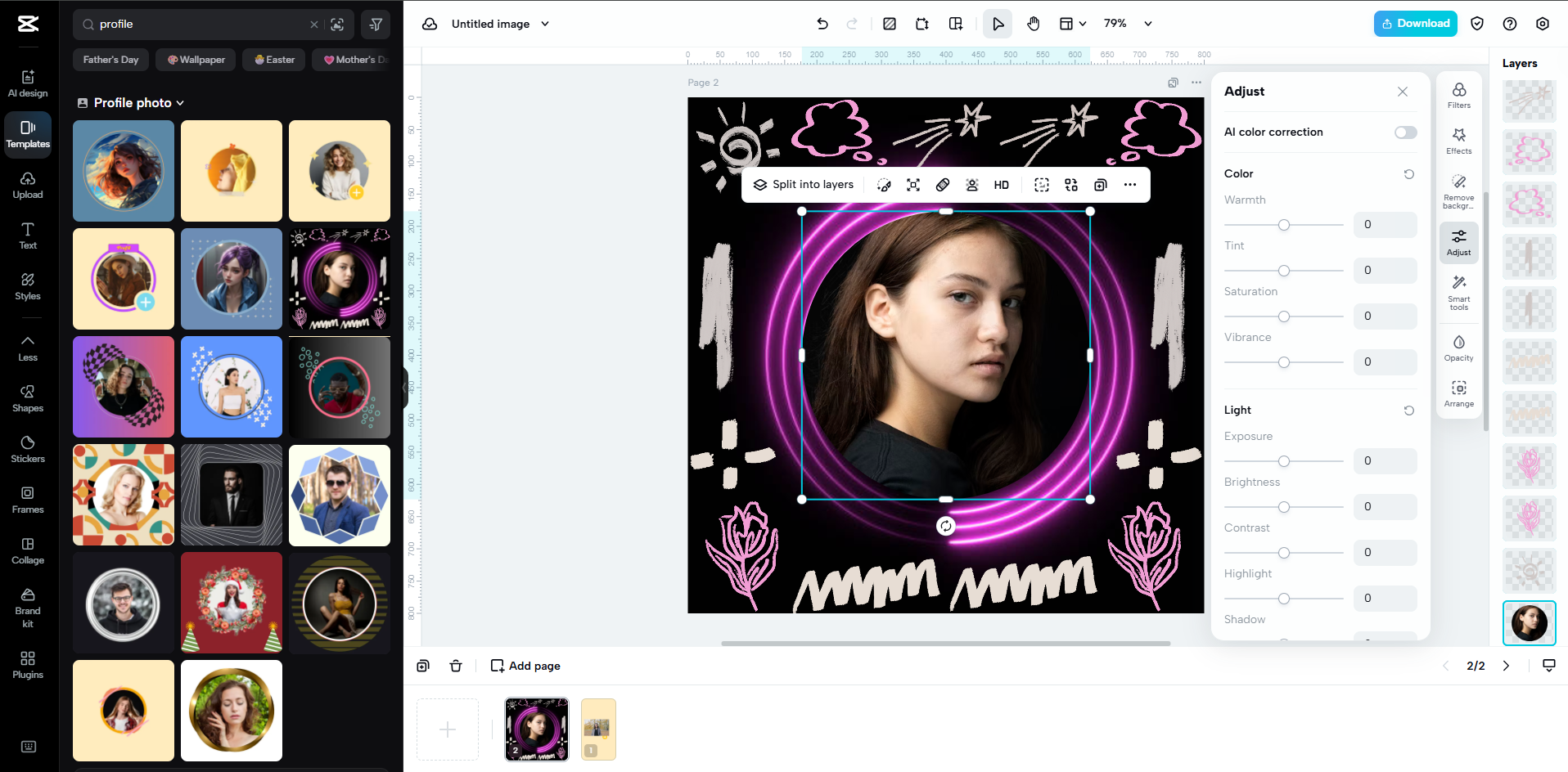 Antara muka CapCut Web - pembuat gambar profil WhatsApp yang mesra pengguna