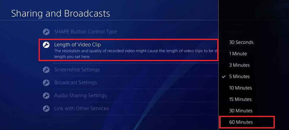 Pilih panjang video kepada 60 minit