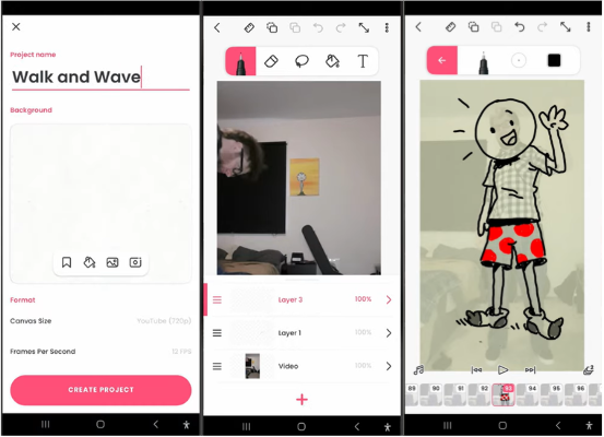 Interface of FlipaClip - an easy to use cartoon animation software