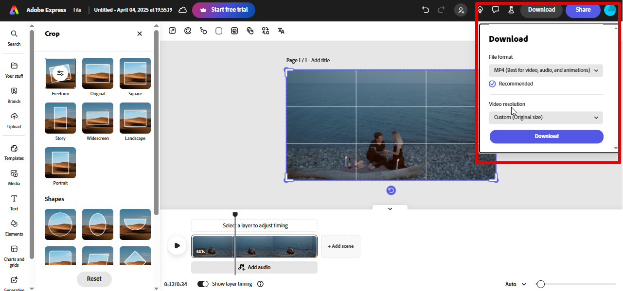 Exporting video from Adobe Express