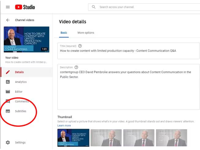Interfaccia di YouTube Studio