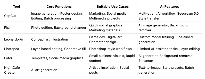 Quick Comparison of Top AI Design Tools