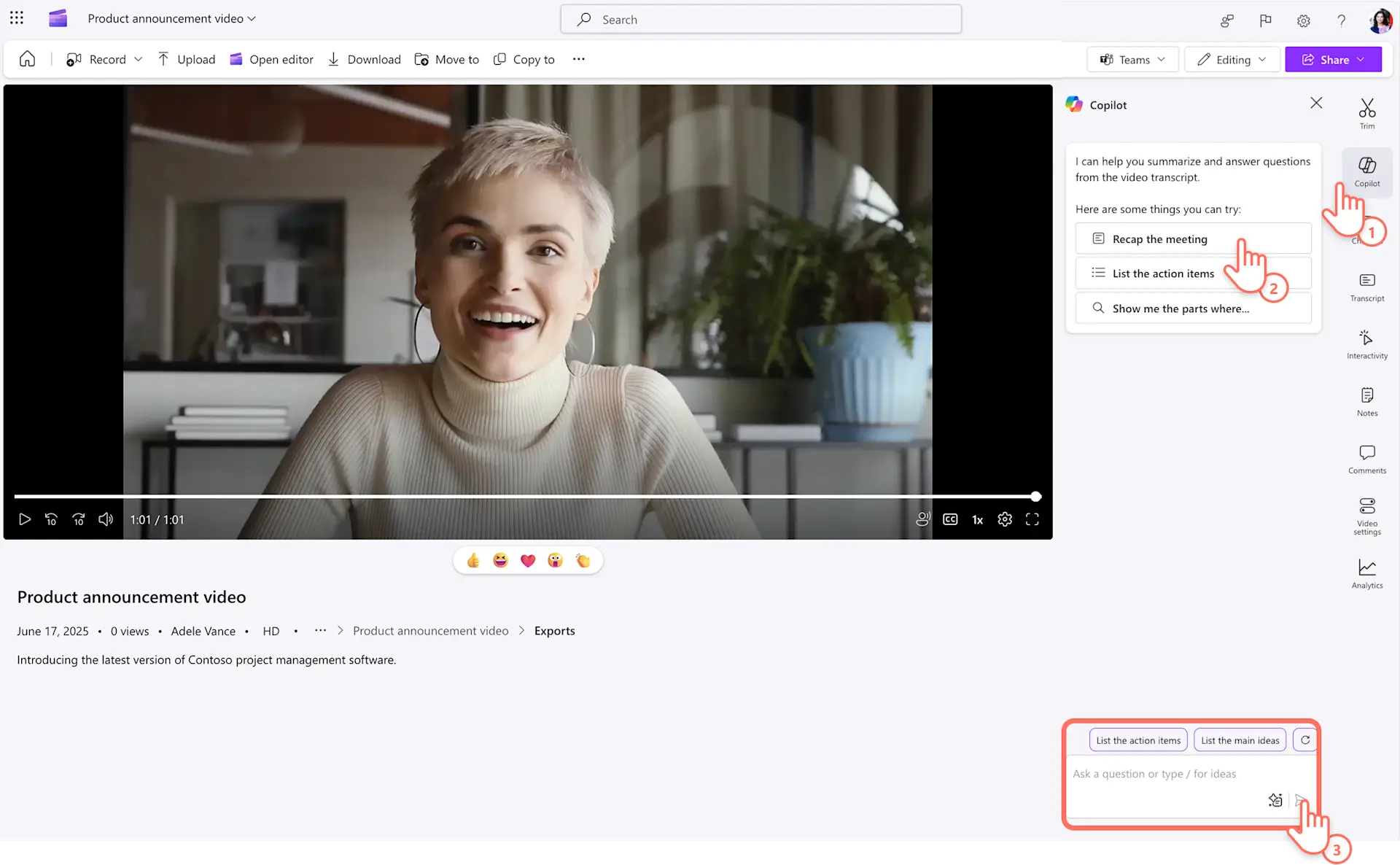 Interface do Clipchamp - um software inteligente para IA vídeo resumidor