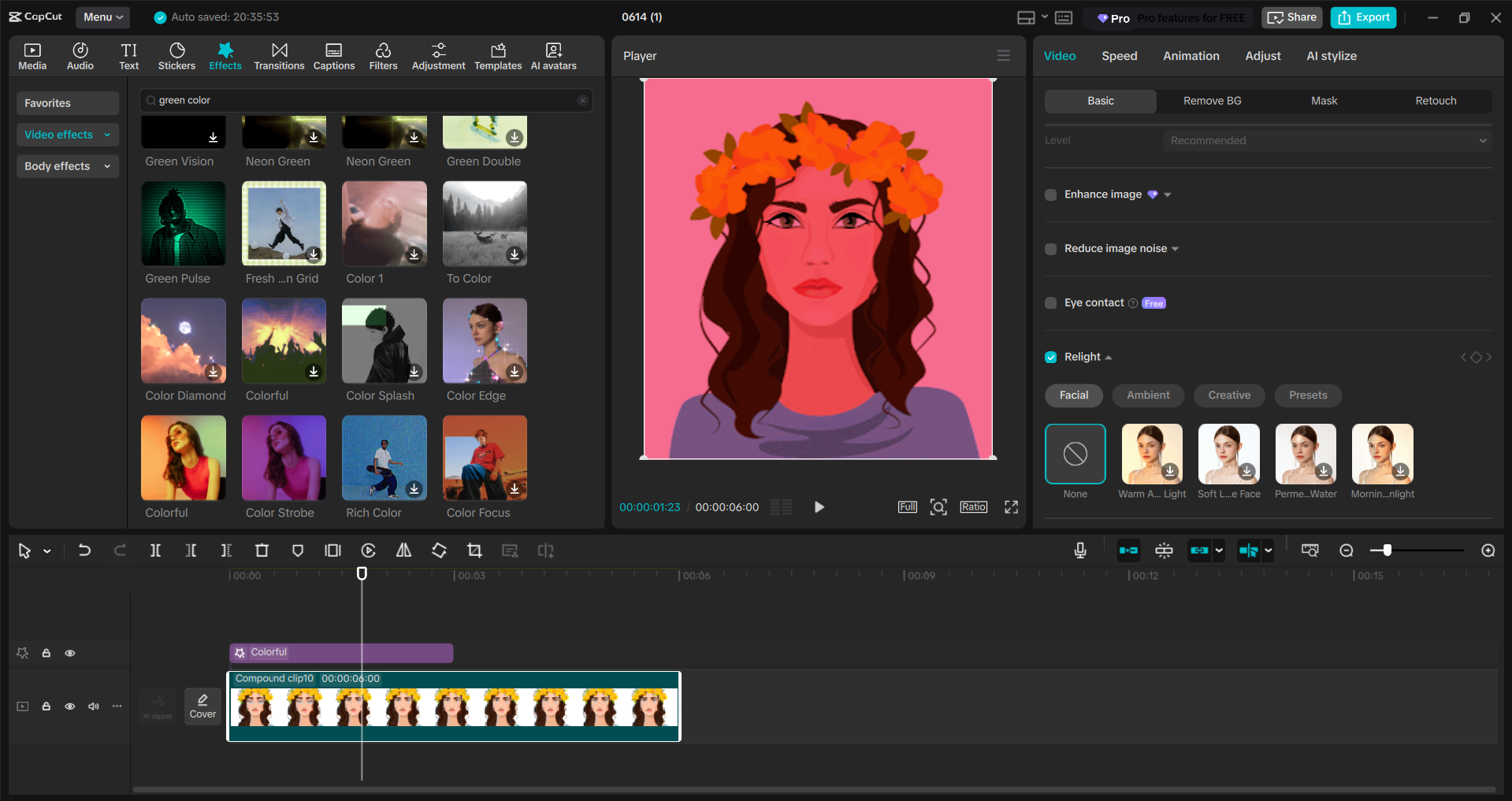 Interface of the CapCut desktop video editor - a quick way to change GIF colors