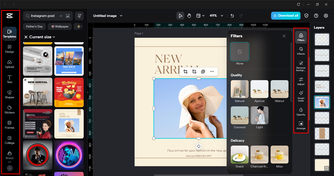 Personalising the Instagram Post template in CapCut desktop video editor