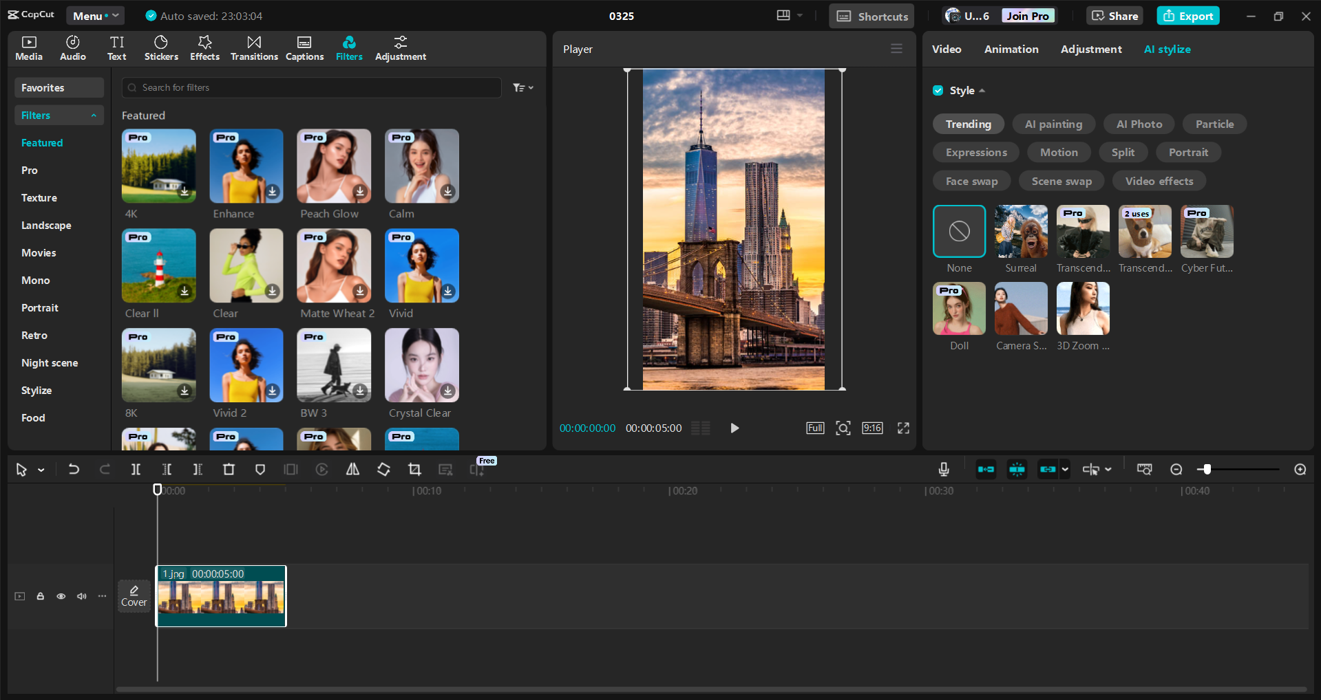 Interface of the CapCut desktop video editor - an efficient tool for editing Instagram Reels