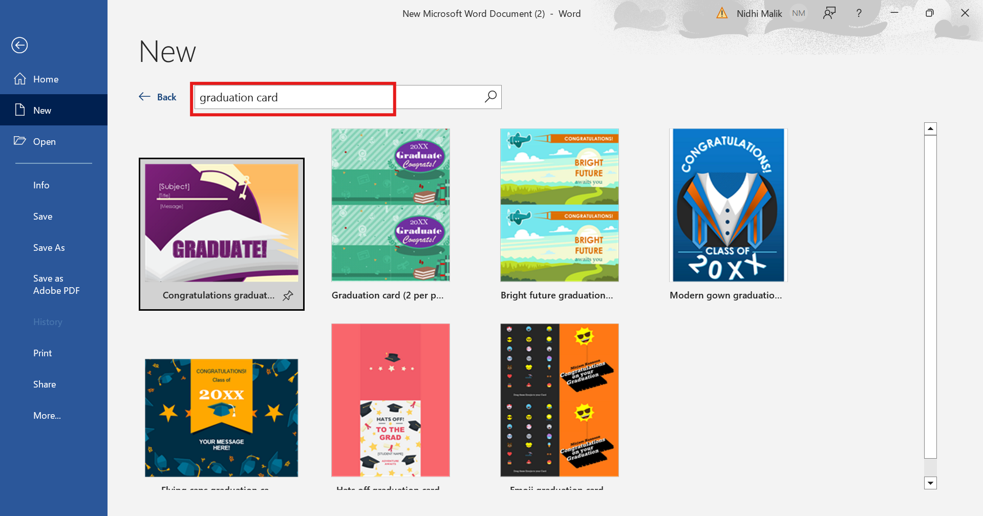 Sök efter mall för examensblad i Word