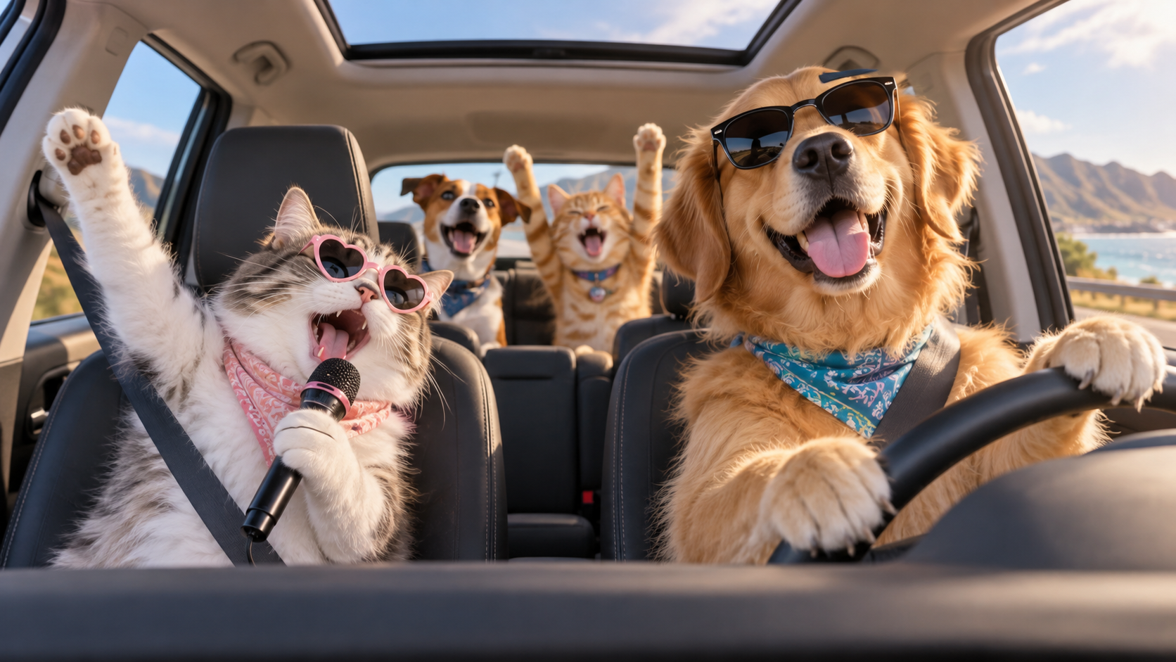 Social-Ready Pet Carpool Karaoke Exemplu de finisare pentru karaoke pentru animale de companie