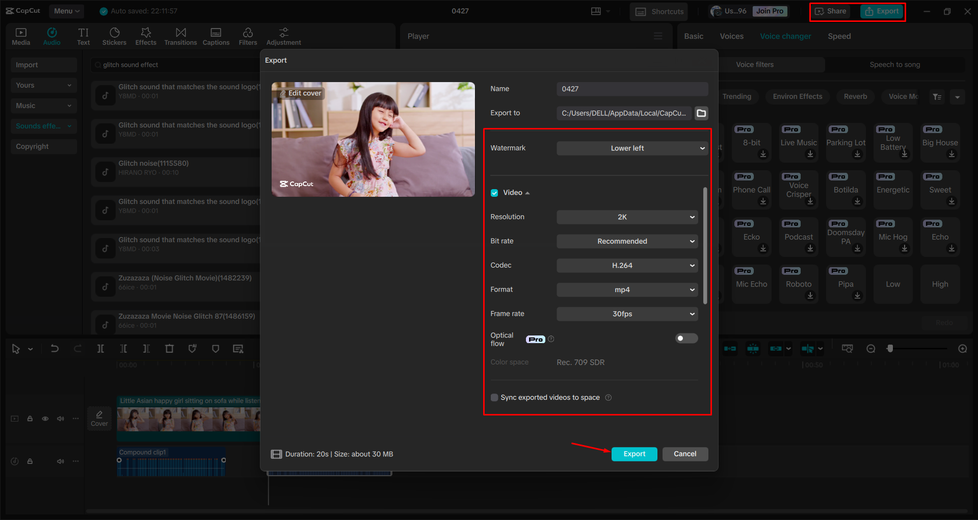 Exporting a video from the CapCut desktop video editor