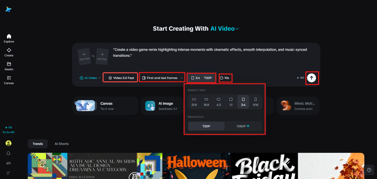 Set first and last frames in Dreamina Seedance 2.0