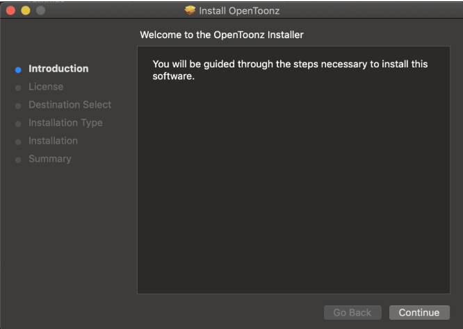 Opening the installer after downloading OpenToonz