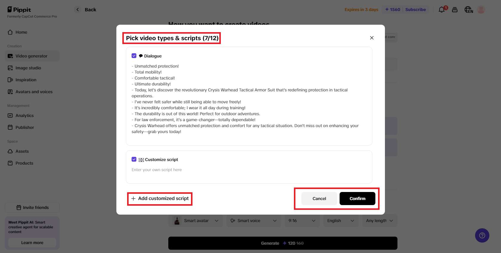 Customize your video script