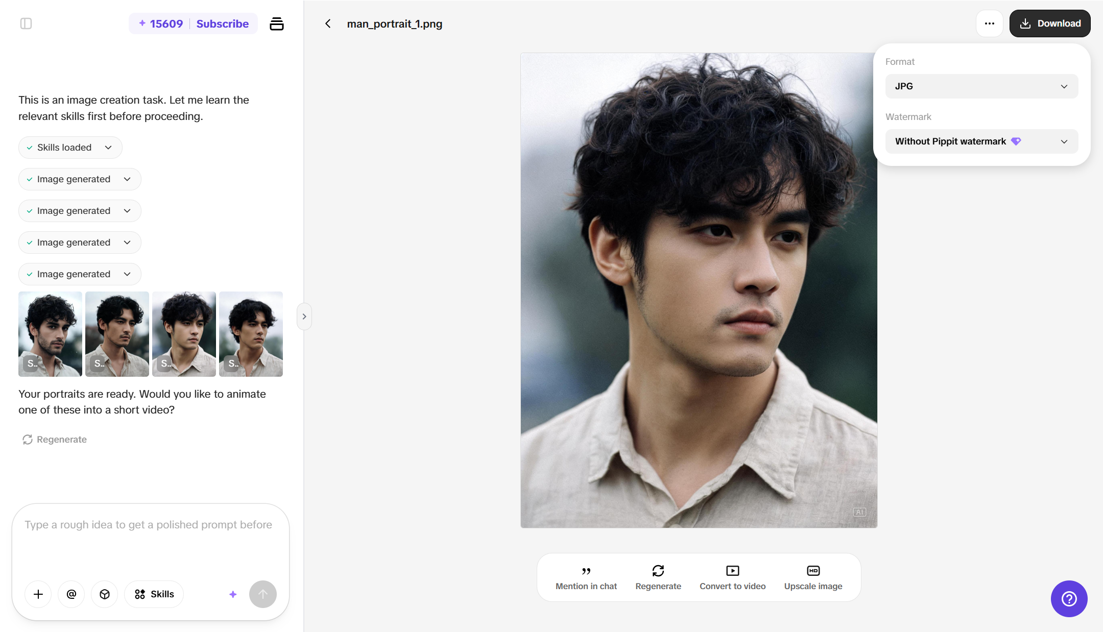 Export AI-generated content from Pippit