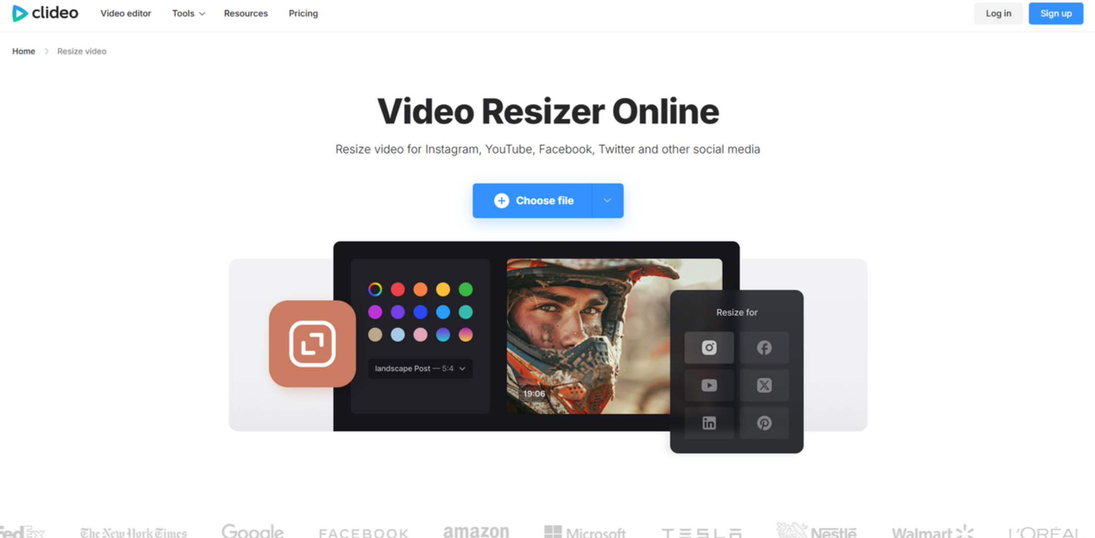 Interface of Clideo - one of the most used MP4 resizers
