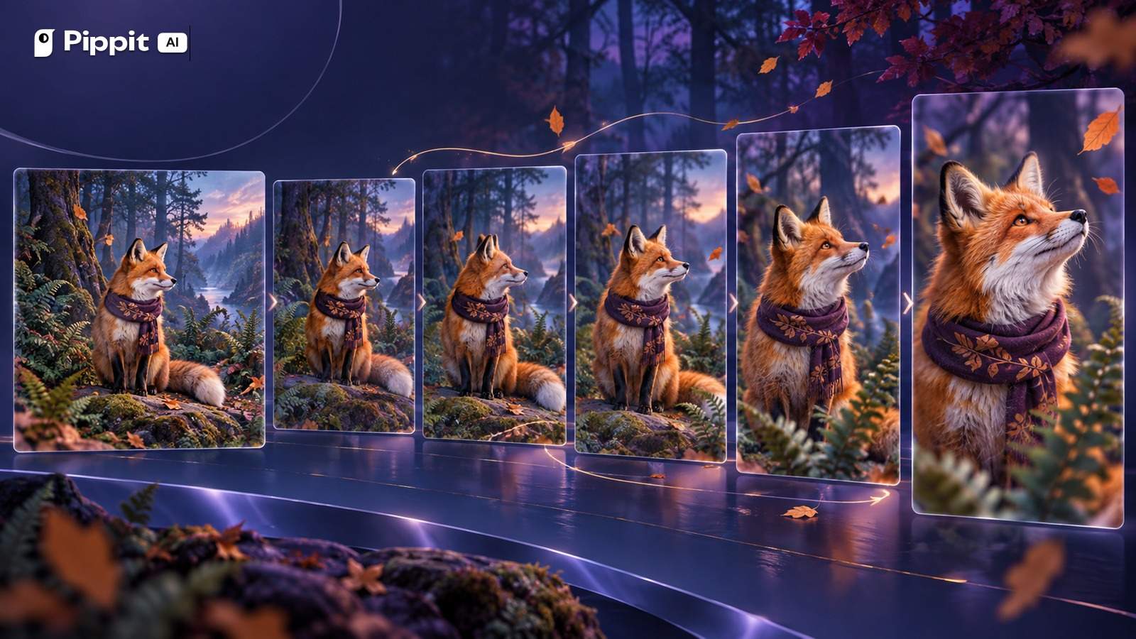A still fox image develops into a coherent motion sequence across several video frames.