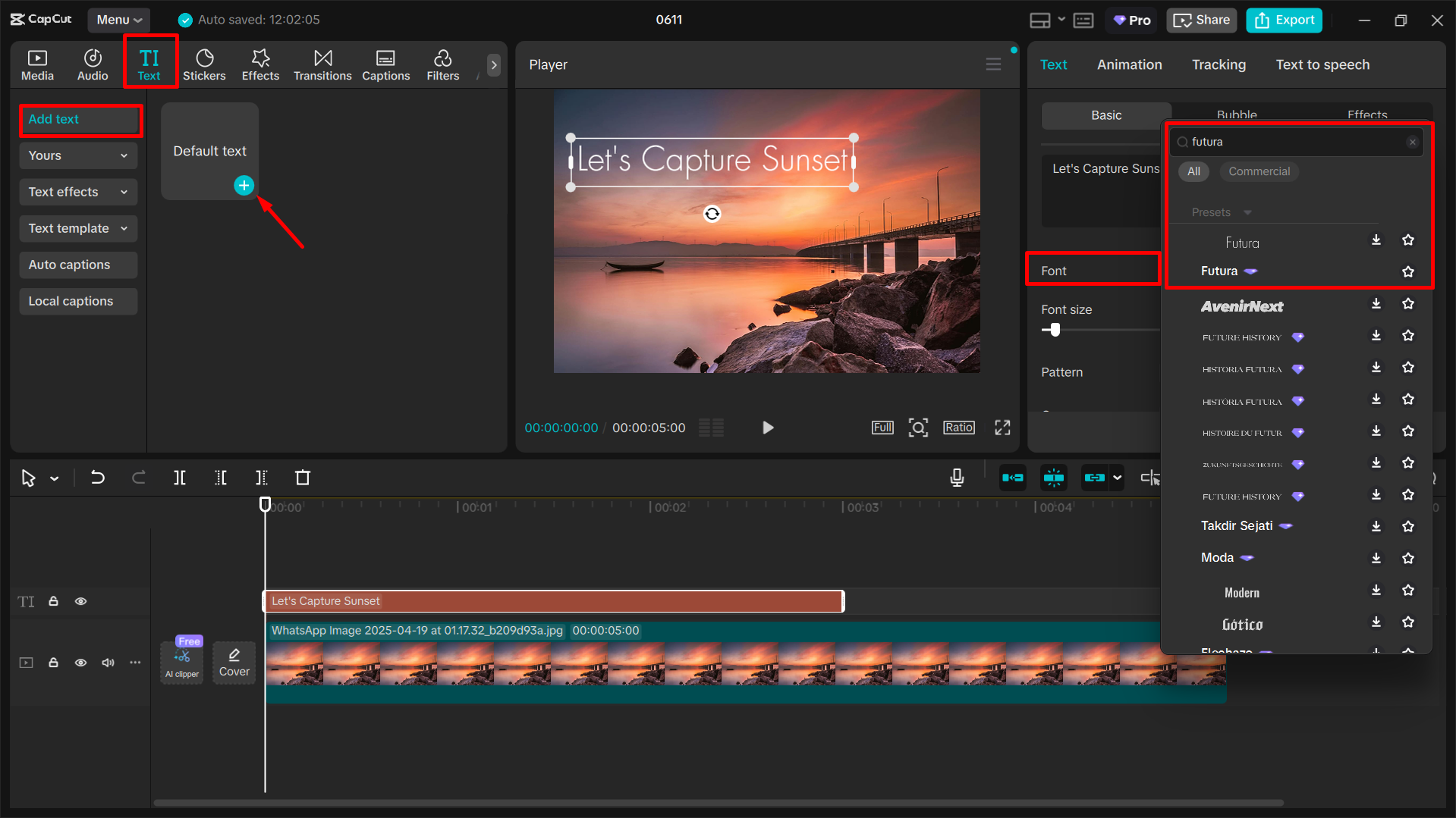 Menambah gaya fon Futura pada video menggunakan editor video desktop CapCut